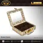 جعبه ساعت 6 خونه سوپرلاکچری درب دار بالشتک معمولی چرم رنگ کرم چارخونه مدل : TW-2482
